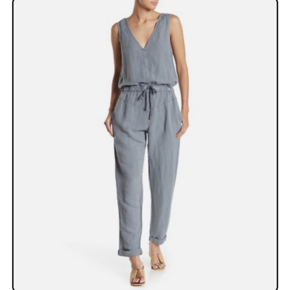Young Fabulous & Broke Alex Drawstring Waist Linen Blend Jumpsuit in Pewter